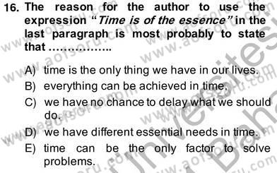 İleri Okuma Ve Yazma Becerileri 2 Dersi 2013 - 2014 Yılı (Vize) Ara Sınav Soruları 16. Soru