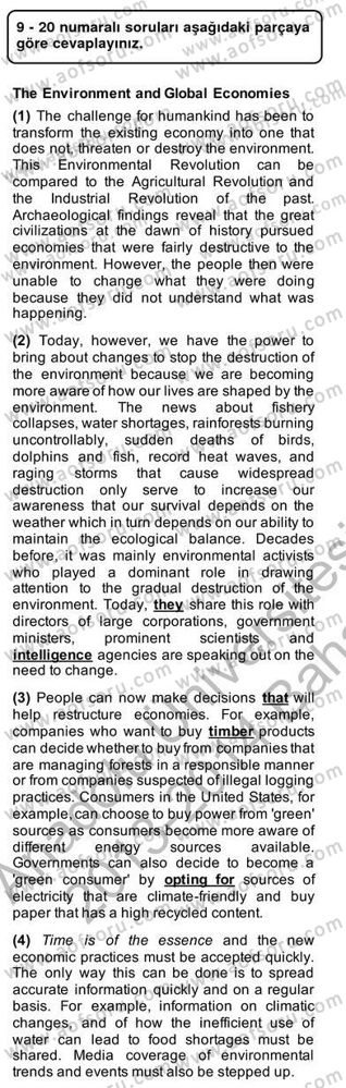 İleri Okuma Ve Yazma Becerileri 2 Dersi 2013 - 2014 Yılı (Vize) Ara Sınav Soruları 9. Soru
