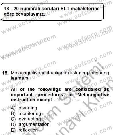 İleri Okuma Ve Yazma Becerileri 2 Dersi 2013 - 2014 Yılı (Final) Dönem Sonu Sınav Soruları 18. Soru