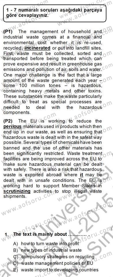 İleri Okuma Ve Yazma Becerileri 2 Dersi 2014 - 2015 Yılı (Vize) Ara Sınav Soruları 1. Soru