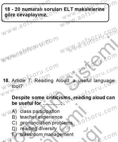 İleri Okuma Ve Yazma Becerileri 2 Dersi 2014 - 2015 Yılı (Vize) Ara Sınav Soruları 18. Soru