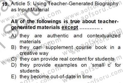 İleri Okuma Ve Yazma Becerileri 2 Dersi 2014 - 2015 Yılı (Vize) Ara Sınav Soruları 19. Soru