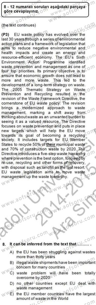 İleri Okuma Ve Yazma Becerileri 2 Dersi 2014 - 2015 Yılı (Vize) Ara Sınav Soruları 8. Soru