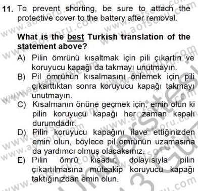 Çeviri (İng/Türk) Dersi Ara Sınavı Deneme Sınav Soruları 11. Soru