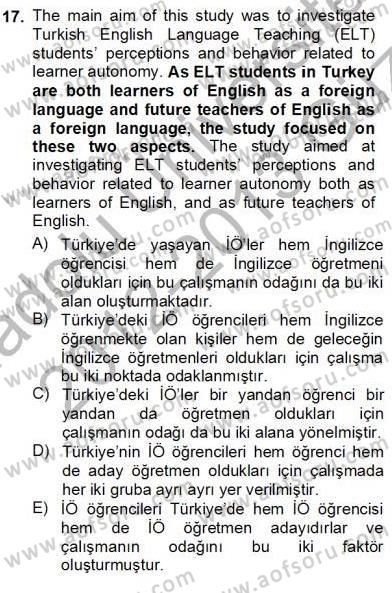 Çeviri (İng/Türk) Dersi Ara Sınavı Deneme Sınav Soruları 17. Soru