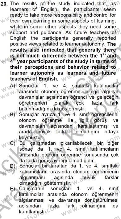 Çeviri (İng/Türk) Dersi Ara Sınavı Deneme Sınav Soruları 20. Soru