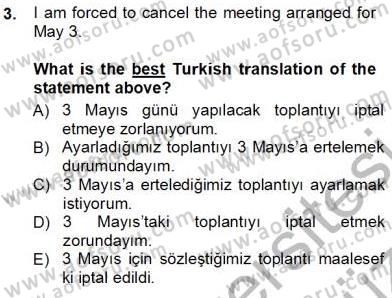 Çeviri (İng/Türk) Dersi Ara Sınavı Deneme Sınav Soruları 3. Soru