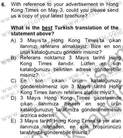 Çeviri (İng/Türk) Dersi Ara Sınavı Deneme Sınav Soruları 6. Soru