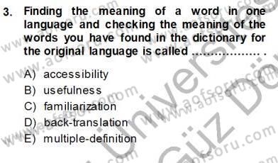 Çeviri (İng/Türk) Dersi Ara Sınavı Deneme Sınav Soruları 3. Soru