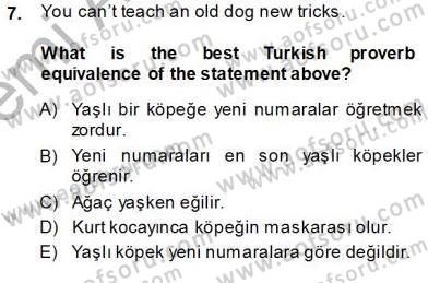 Çeviri (İng/Türk) Dersi Ara Sınavı Deneme Sınav Soruları 7. Soru