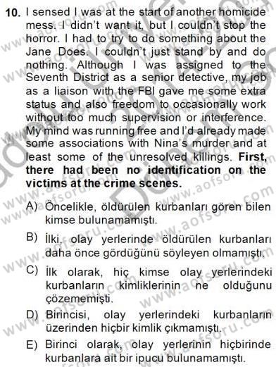 Çeviri (İng/Türk) Dersi 2014 - 2015 Yılı (Final) Dönem Sonu Sınav Soruları 10. Soru