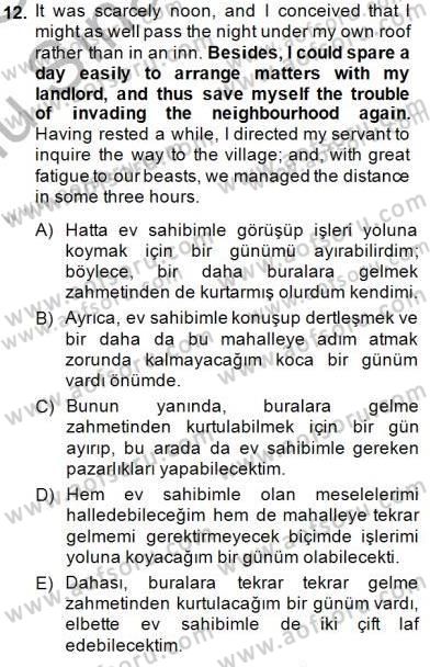 Çeviri (İng/Türk) Dersi 2014 - 2015 Yılı (Final) Dönem Sonu Sınav Soruları 12. Soru