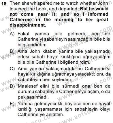 Çeviri (İng/Türk) Dersi 2014 - 2015 Yılı (Final) Dönem Sonu Sınav Soruları 18. Soru