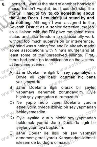 Çeviri (İng/Türk) Dersi 2014 - 2015 Yılı (Final) Dönem Sonu Sınav Soruları 8. Soru