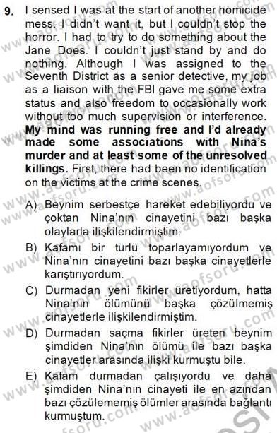 Çeviri (İng/Türk) Dersi 2014 - 2015 Yılı (Final) Dönem Sonu Sınav Soruları 9. Soru