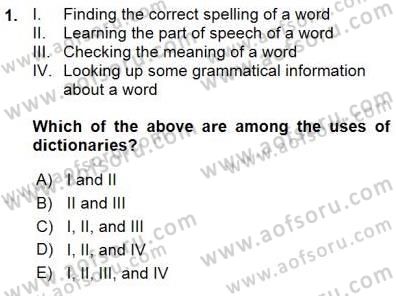 Çeviri (İng/Türk) Dersi Ara Sınavı Deneme Sınav Soruları 1. Soru