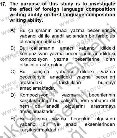 Çeviri (İng/Türk) Dersi Ara Sınavı Deneme Sınav Soruları 17. Soru