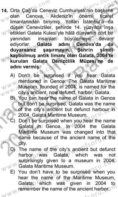 Çeviri (Türk/İng) Dersi 2012 - 2013 Yılı (Vize) Ara Sınav Soruları 14. Soru