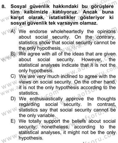 Çeviri (Türk/İng) Dersi 2012 - 2013 Yılı (Vize) Ara Sınav Soruları 8. Soru