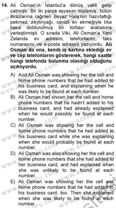 Çeviri (Türk/İng) Dersi 2012 - 2013 Yılı (Final) Dönem Sonu Sınav Soruları 14. Soru