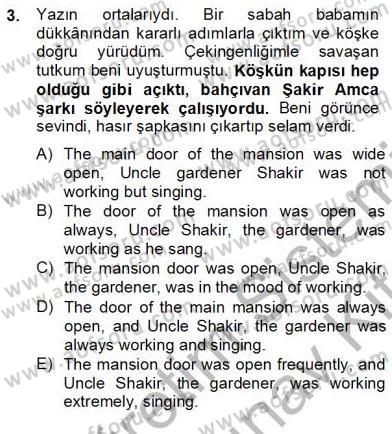 Çeviri (Türk/İng) Dersi 2012 - 2013 Yılı (Final) Dönem Sonu Sınav Soruları 3. Soru