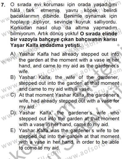 Çeviri (Türk/İng) Dersi 2012 - 2013 Yılı (Final) Dönem Sonu Sınav Soruları 7. Soru