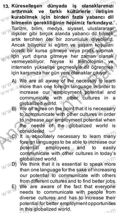Çeviri (Türk/İng) Dersi 2013 - 2014 Yılı (Vize) Ara Sınav Soruları 13. Soru