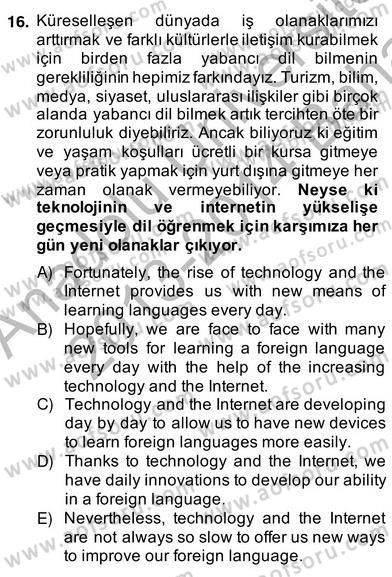 Çeviri (Türk/İng) Dersi 2013 - 2014 Yılı (Vize) Ara Sınav Soruları 16. Soru