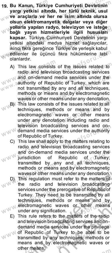 Çeviri (Türk/İng) Dersi 2013 - 2014 Yılı (Vize) Ara Sınav Soruları 19. Soru