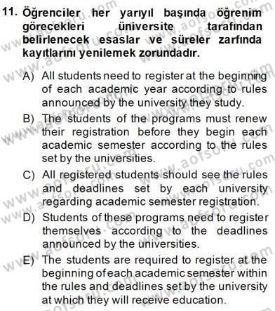 Çeviri (Türk/İng) Dersi 2014 - 2015 Yılı (Vize) Ara Sınav Soruları 11. Soru