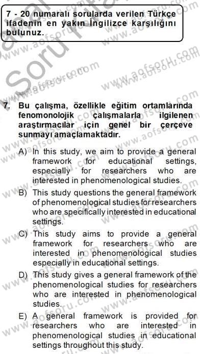 Çeviri (Türk/İng) Dersi 2014 - 2015 Yılı (Vize) Ara Sınav Soruları 7. Soru