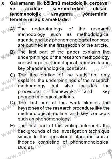 Çeviri (Türk/İng) Dersi 2014 - 2015 Yılı (Vize) Ara Sınav Soruları 8. Soru