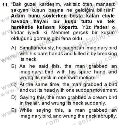 Çeviri (Türk/İng) Dersi 2014 - 2015 Yılı (Final) Dönem Sonu Sınav Soruları 11. Soru