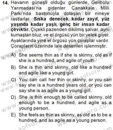 Çeviri (Türk/İng) Dersi 2014 - 2015 Yılı (Final) Dönem Sonu Sınav Soruları 14. Soru