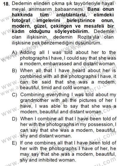 Çeviri (Türk/İng) Dersi 2014 - 2015 Yılı (Final) Dönem Sonu Sınav Soruları 18. Soru