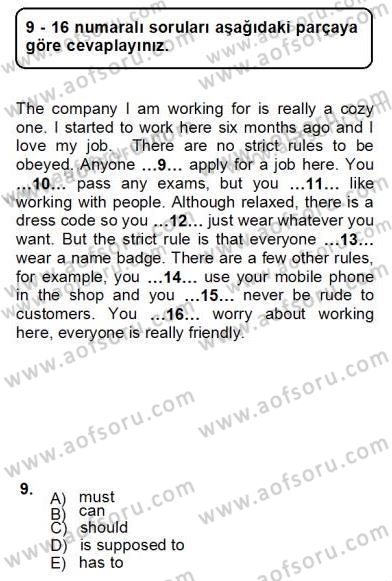 Bağlamsal Dilbilgisi 3 Dersi Ara Sınavı Deneme Sınav Soruları 9. Soru