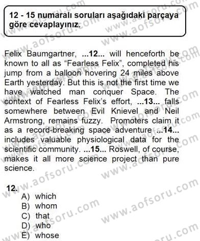 Bağlamsal Dilbilgisi 3 Dersi 2012 - 2013 Yılı (Final) Dönem Sonu Sınav Soruları 12. Soru