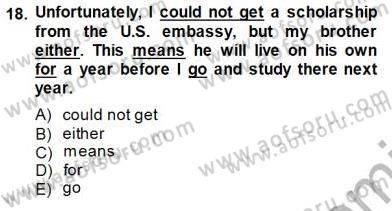 Bağlamsal Dilbilgisi 3 Dersi 2013 - 2014 Yılı (Final) Dönem Sonu Sınav Soruları 18. Soru