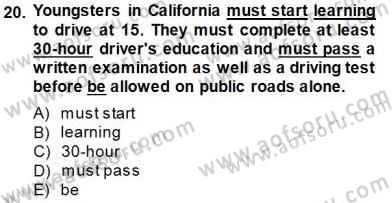Bağlamsal Dilbilgisi 3 Dersi 2013 - 2014 Yılı (Final) Dönem Sonu Sınav Soruları 20. Soru