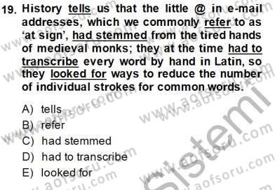 Bağlamsal Dilbilgisi 3 Dersi 2014 - 2015 Yılı (Vize) Ara Sınav Soruları 19. Soru