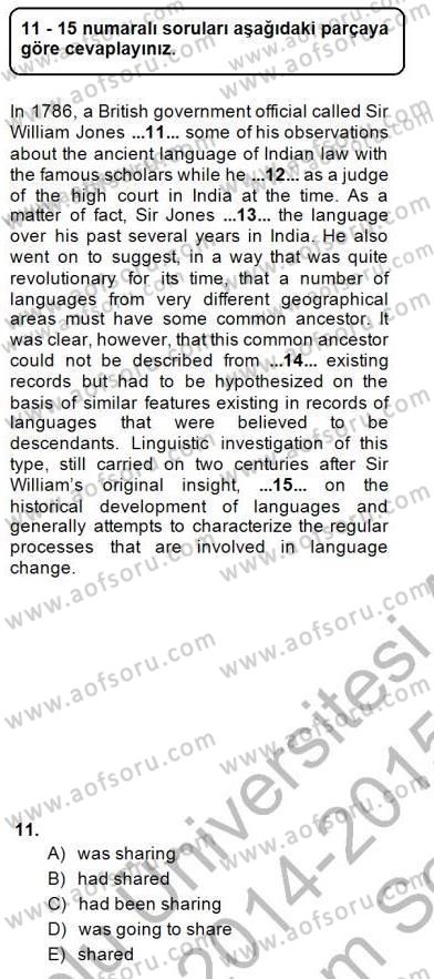 Bağlamsal Dilbilgisi 3 Dersi 2014 - 2015 Yılı (Final) Dönem Sonu Sınav Soruları 11. Soru