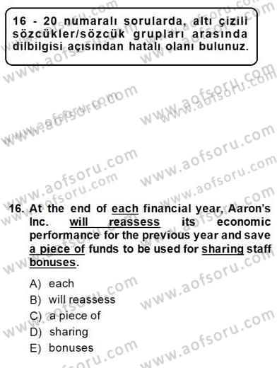 Bağlamsal Dilbilgisi 3 Dersi 2014 - 2015 Yılı (Final) Dönem Sonu Sınav Soruları 16. Soru