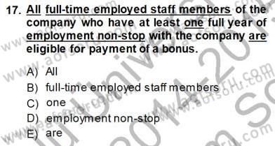 Bağlamsal Dilbilgisi 3 Dersi 2014 - 2015 Yılı (Final) Dönem Sonu Sınav Soruları 17. Soru