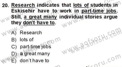 Bağlamsal Dilbilgisi 3 Dersi 2014 - 2015 Yılı (Final) Dönem Sonu Sınav Soruları 20. Soru