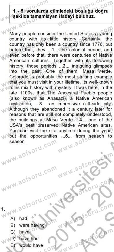 Bağlamsal Dilbilgisi 3 Dersi Ara Sınavı Deneme Sınav Soruları 1. Soru