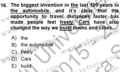 Bağlamsal Dilbilgisi 3 Dersi Ara Sınavı Deneme Sınav Soruları 16. Soru