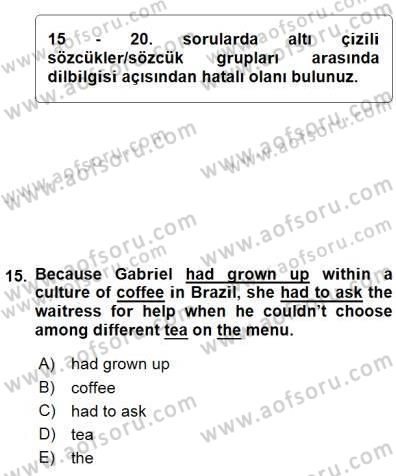 Bağlamsal Dilbilgisi 3 Dersi 2015 - 2016 Yılı (Final) Dönem Sonu Sınav Soruları 15. Soru