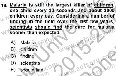 Bağlamsal Dilbilgisi 3 Dersi 2015 - 2016 Yılı (Final) Dönem Sonu Sınav Soruları 16. Soru