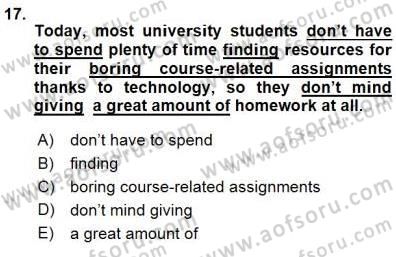 Bağlamsal Dilbilgisi 3 Dersi 2015 - 2016 Yılı (Final) Dönem Sonu Sınav Soruları 17. Soru
