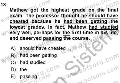 Bağlamsal Dilbilgisi 3 Dersi 2015 - 2016 Yılı (Final) Dönem Sonu Sınav Soruları 18. Soru
